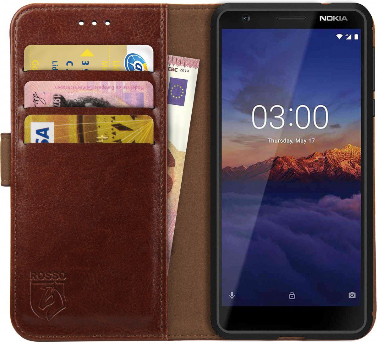 Rosso Element Nokia 3.1 Hoesje Book Cover Bruin afbeelding 1