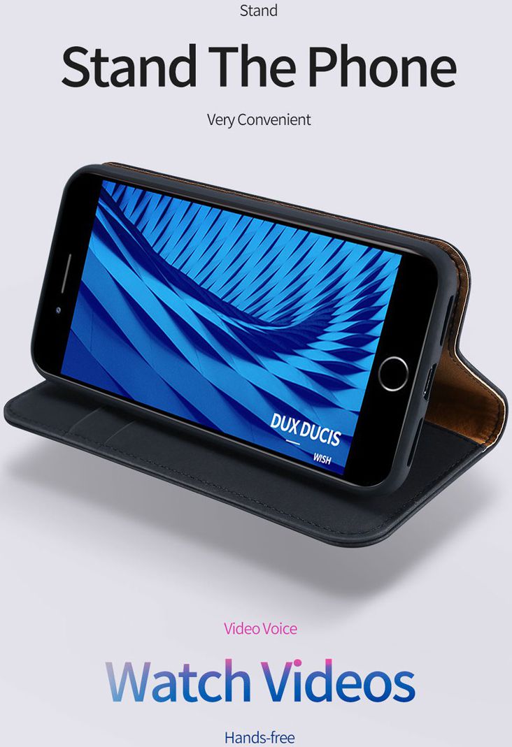 Dux Ducis Luxe Book Case iPhone 8 / 7 / SE 2020 / 2022 Echt Leer Zwart afbeelding 9