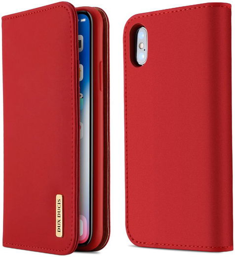 Dux Ducis Luxe Book Case Apple iPhone X Hoesje Echt Leer Rood afbeelding 1