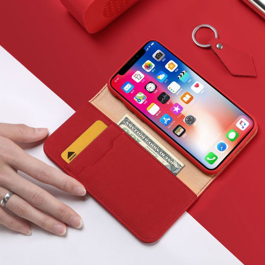 Dux Ducis Luxe Book Case Apple iPhone X Hoesje Echt Leer Rood afbeelding 2