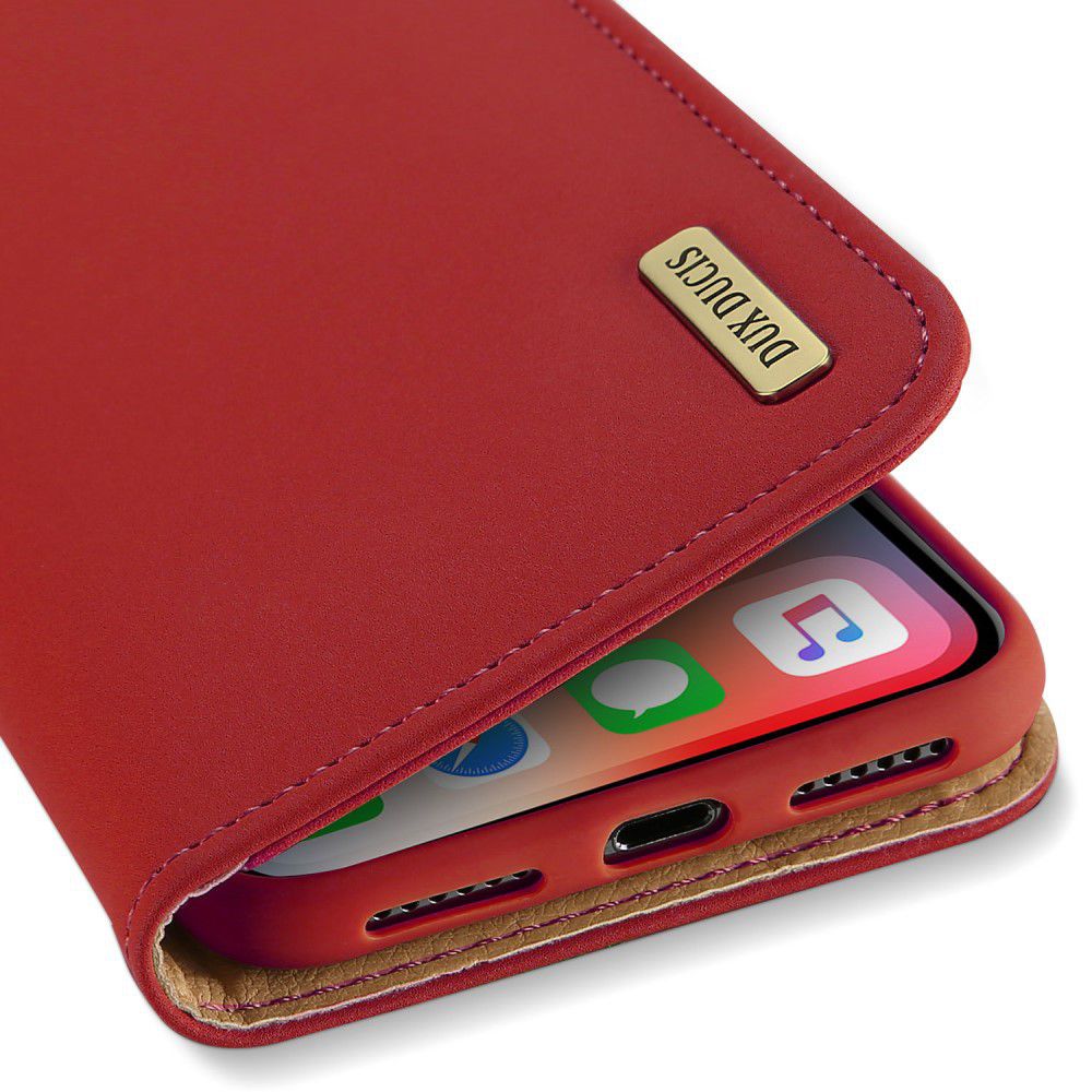 Dux Ducis Luxe Book Case Apple iPhone X Hoesje Echt Leer Rood afbeelding 4