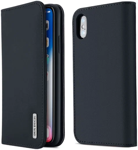 Dux Ducis Luxe Book Case Apple iPhone X Hoesje Echt Leer Blauw afbeelding 1