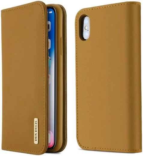 Dux Ducis Luxe Book Case Apple iPhone X Hoesje Echt Leer Khaki afbeelding 1