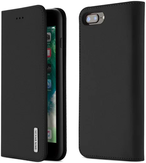 Dux Ducis Luxe Book Case iPhone 8 Plus / 7 Plus Hoesje Echt Leer Zwart afbeelding 1