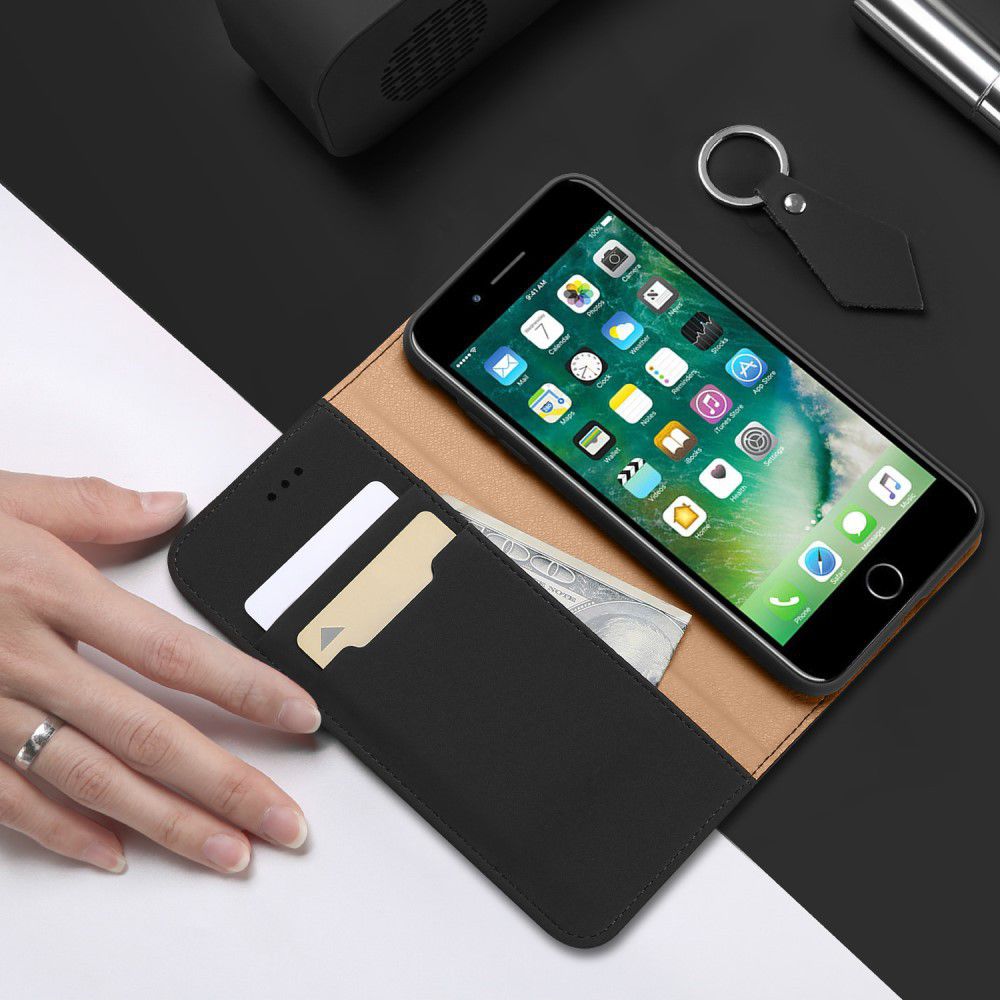 Dux Ducis Luxe Book Case iPhone 8 Plus / 7 Plus Hoesje Echt Leer Zwart afbeelding 2