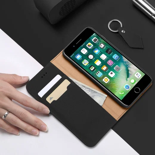 Dux Ducis Luxe Book Case iPhone 8 Plus / 7 Plus Hoesje Echt Leer Zwart afbeelding 2