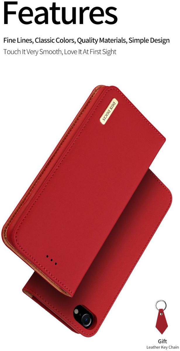 Dux Ducis Luxe Book Case iPhone 8 / 7 / SE 2020 / 2022 Echt Leer Rood afbeelding 9