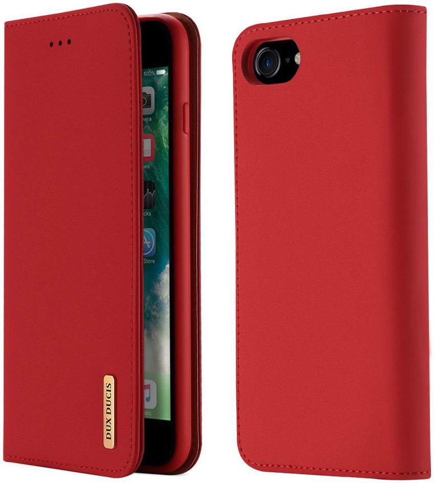 Dux Ducis Luxe Book Case iPhone 8 / 7 / SE 2020 / 2022 Echt Leer Rood afbeelding 1