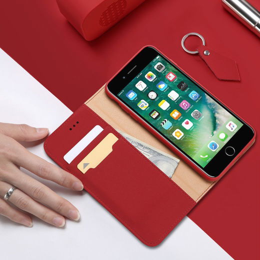 Dux Ducis Luxe Book Case iPhone 8 / 7 / SE 2020 / 2022 Echt Leer Rood afbeelding 2