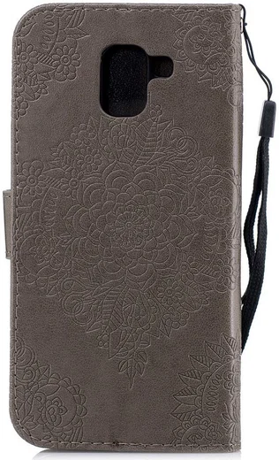 Samsung Galaxy J6 (2018) Lederen Wallet Hoesje Flower Print Grijs afbeelding 8