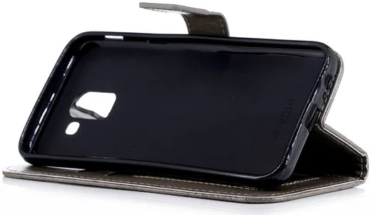 Samsung Galaxy J6 (2018) Lederen Wallet Hoesje Flower Print Grijs afbeelding 10
