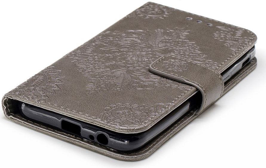 Samsung Galaxy J6 (2018) Lederen Wallet Hoesje Flower Print Grijs afbeelding 11