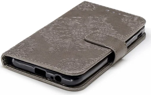 Samsung Galaxy J6 (2018) Lederen Wallet Hoesje Flower Print Grijs afbeelding 11