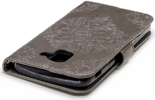 Samsung Galaxy J6 (2018) Lederen Wallet Hoesje Flower Print Grijs afbeelding 12