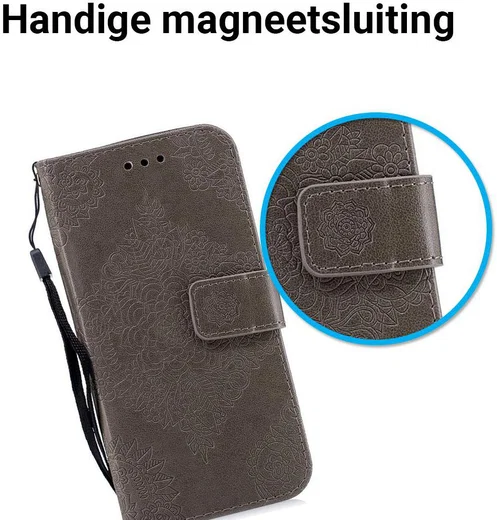 Samsung Galaxy J6 (2018) Lederen Wallet Hoesje Flower Print Grijs afbeelding 3