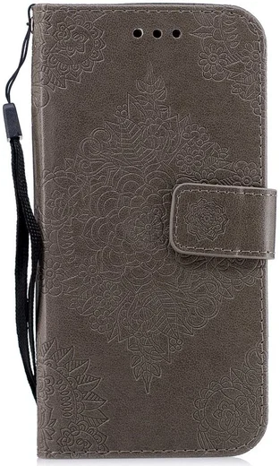 Samsung Galaxy J6 (2018) Lederen Wallet Hoesje Flower Print Grijs afbeelding 1