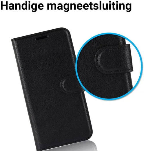 Samsung Galaxy J6 (2018) Litchi Skin Leren Portemonnee Hoesje Zwart afbeelding 3