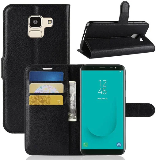 Samsung Galaxy J6 (2018) Litchi Skin Leren Portemonnee Hoesje Zwart afbeelding 10