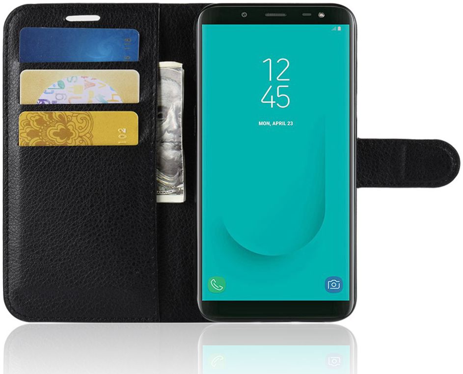 Samsung Galaxy J6 (2018) Litchi Skin Leren Portemonnee Hoesje Zwart afbeelding 2