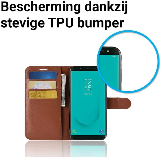 Samsung Galaxy J6 (2018) Litchi Skin Leren Portemonnee Hoesje Bruin afbeelding 5