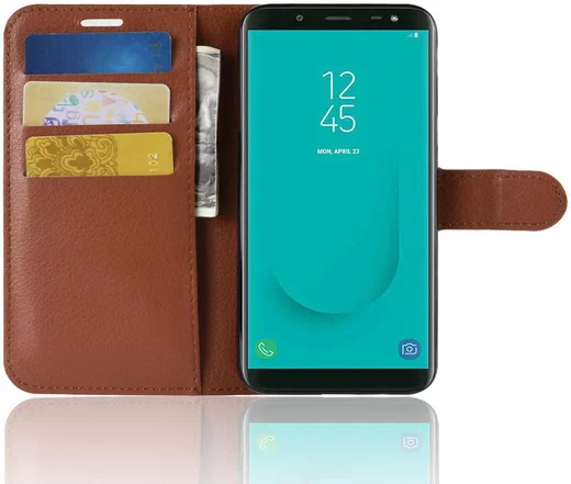 Samsung Galaxy J6 (2018) Litchi Skin Leren Portemonnee Hoesje Bruin afbeelding 2