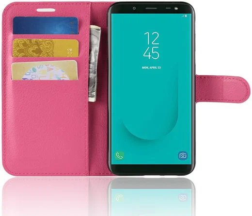 Samsung Galaxy J6 (2018) Litchi Skin Leren Portemonnee Hoesje Roze afbeelding 2