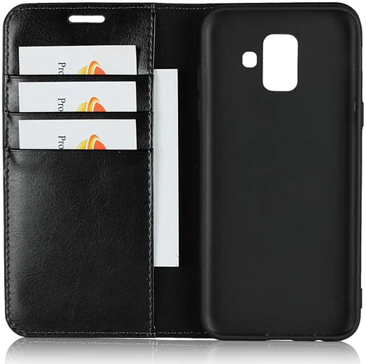 Samsung Galaxy A6 Crazy Horse Leren Portemonnee Hoesje Zwart afbeelding 4