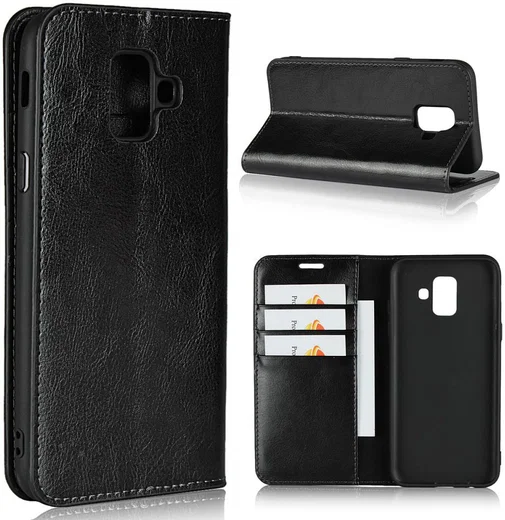 Samsung Galaxy A6 Crazy Horse Leren Portemonnee Hoesje Zwart afbeelding 6
