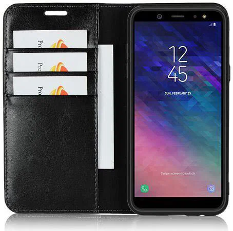 Samsung Galaxy A6 Crazy Horse Leren Portemonnee Hoesje Zwart afbeelding 1