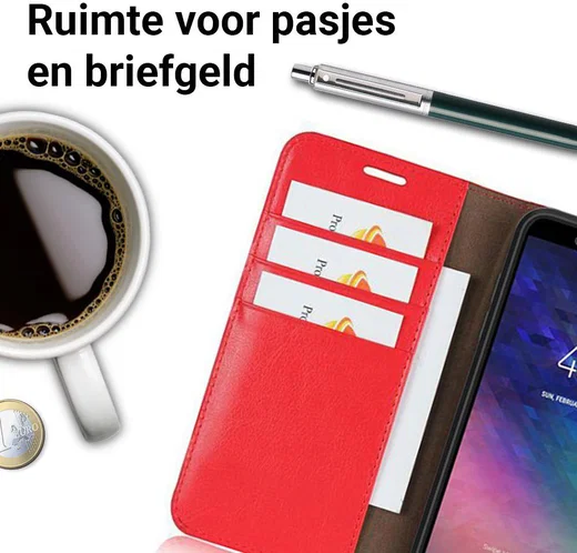 Samsung Galaxy A6 (2018) Crazy Horse Leren Portemonnee Hoesje Rood afbeelding 3