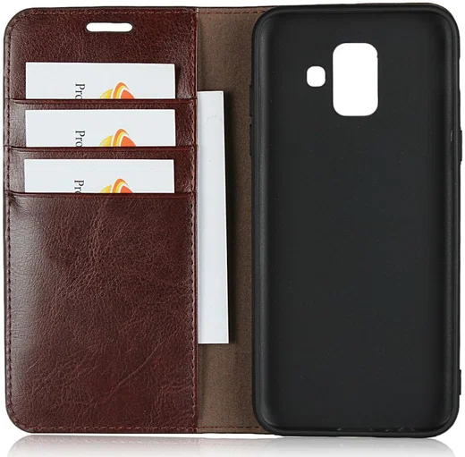 Samsung Galaxy A6 Crazy Horse Leren Portemonnee Hoesje Coffee afbeelding 5