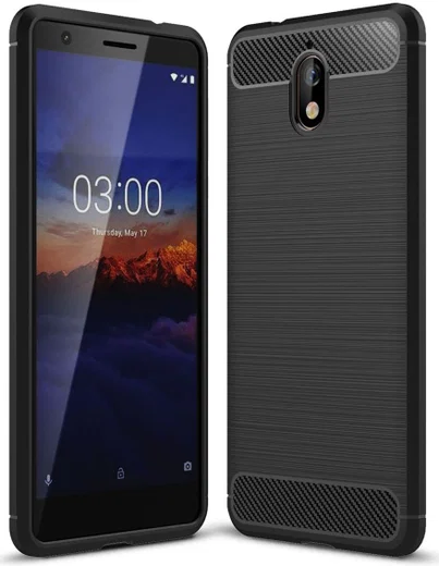 Nokia 3.1 Geborsteld TPU Hoesje Zwart afbeelding 1