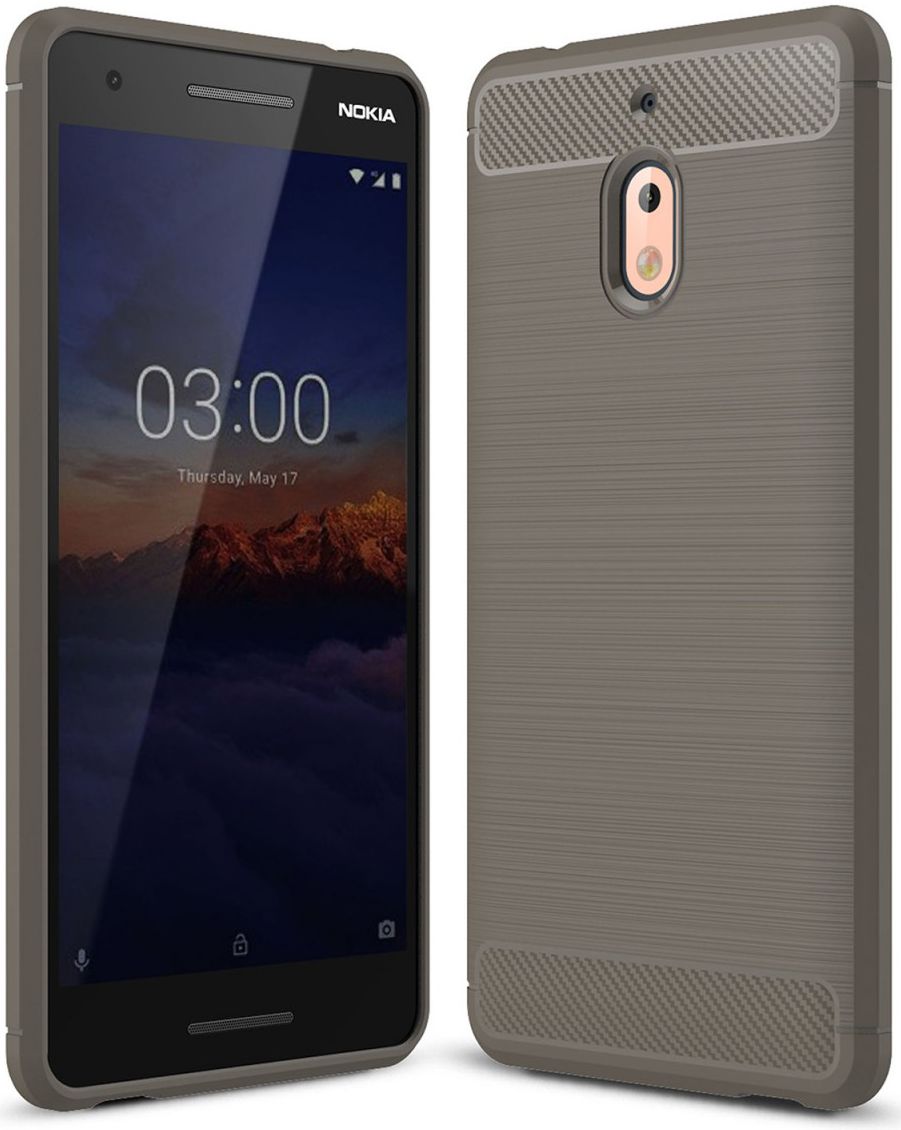 Nokia 2.1 Geborsteld TPU Hoesje Grijs afbeelding 1