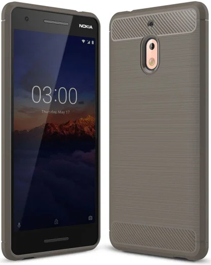 Nokia 2.1 Geborsteld TPU Hoesje Grijs afbeelding 1