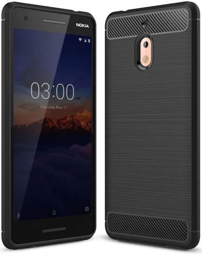 Nokia 2.1 Geborsteld TPU Hoesje Zwart afbeelding 1