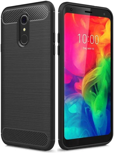 LG Q7 Geborsteld TPU Hoesje Zwart afbeelding 1