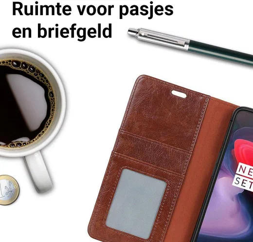 OnePlus 6 Split Lederen Portemonnee Hoesje Bruin afbeelding 4