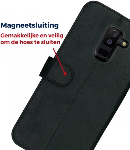 Rosso Deluxe Samsung Galaxy A6 Plus Hoesje Echt Leer Book Case Zwart afbeelding 9