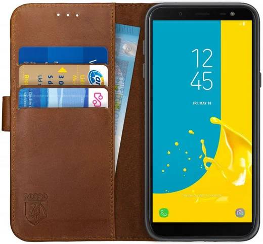 Rosso Deluxe Samsung Galaxy J6 2018 Hoesje Echt Leer Book Case Bruin afbeelding 1