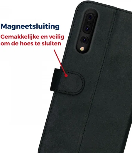 Rosso Deluxe Huawei P20 Pro Hoesje Echt Leer Book Case Zwart afbeelding 9