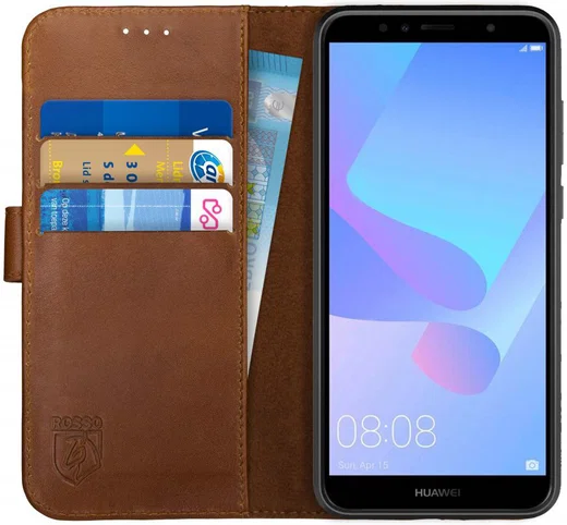 Rosso Deluxe Huawei Y6 2018 Hoesje Echt Leer Book Case Bruin afbeelding 1