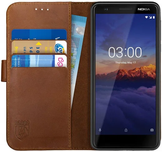 Rosso Deluxe Nokia 3.1 Hoesje Echt Leer Book Case Bruin afbeelding 1