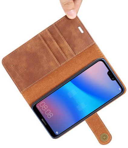 Huawei P20 Lite Leren Portemonnee Hoesje Bruin afbeelding 7