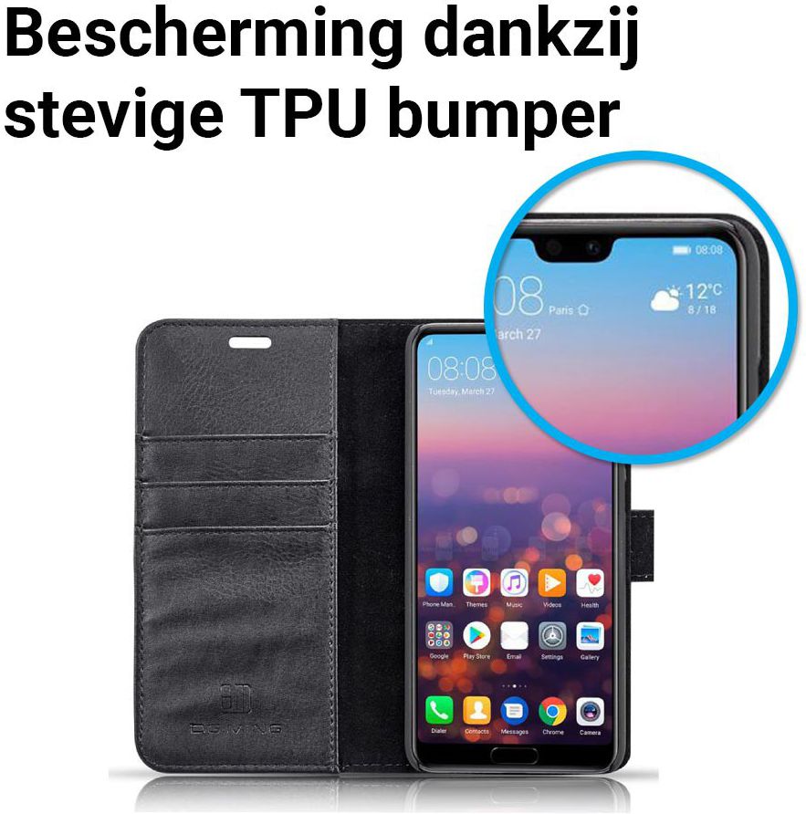 Huawei P20 Leren Portemonnee Hoesje Zwart afbeelding 7