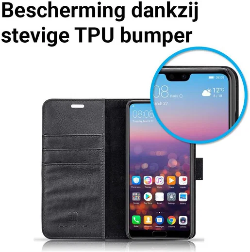Huawei P20 Leren Portemonnee Hoesje Zwart afbeelding 7