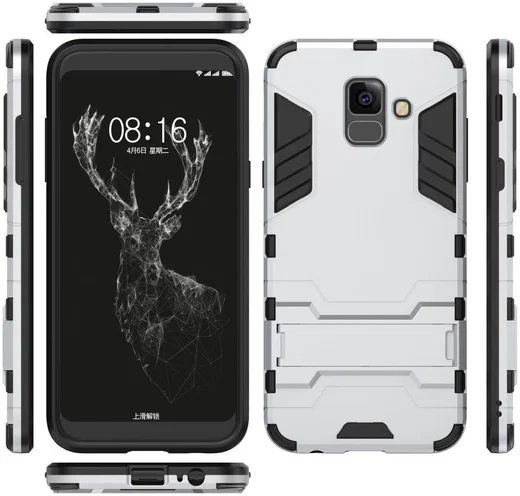 Samsung Galaxy A6 Plus Hybride Stand Hoesje Zilver afbeelding 3