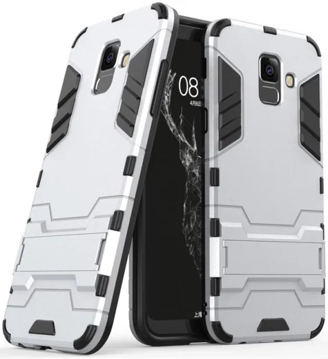Samsung Galaxy A6 Plus Hybride Stand Hoesje Zilver afbeelding 5