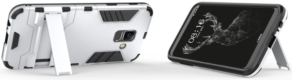Samsung Galaxy A6 Hybride Stand Hoesje Zilver afbeelding 2