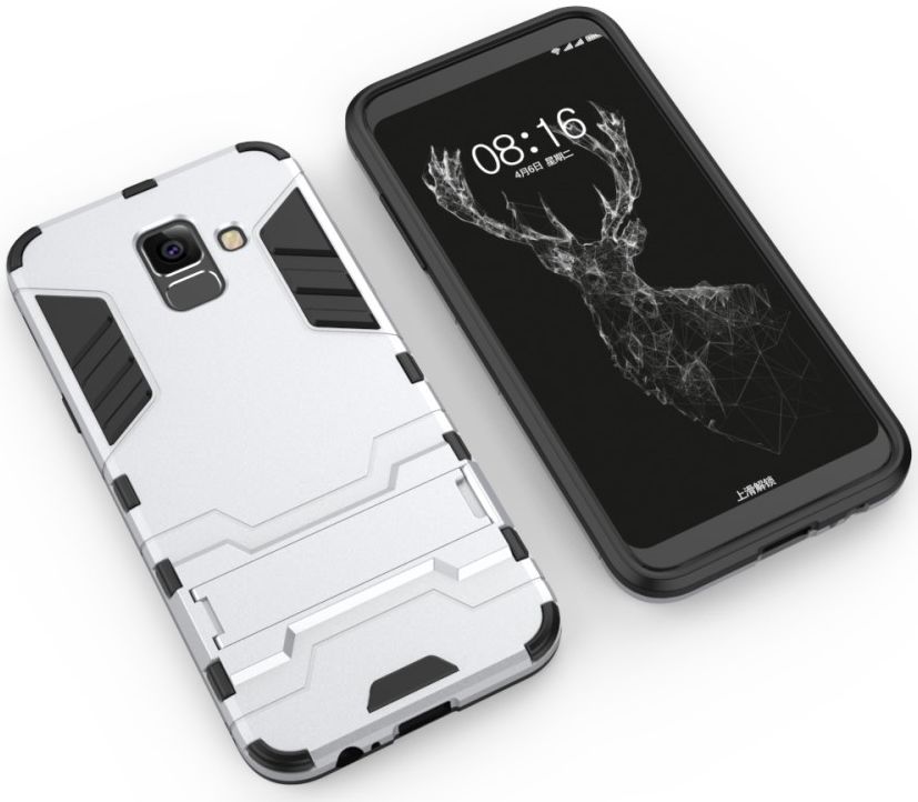 Samsung Galaxy A6 Hybride Stand Hoesje Zilver afbeelding 3