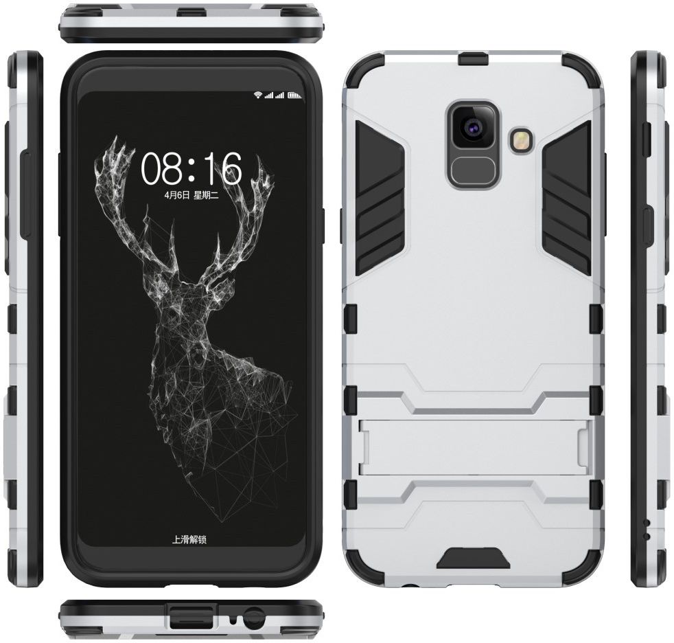 Samsung Galaxy A6 Hybride Stand Hoesje Zilver afbeelding 4